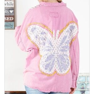 POL Patchwork Utility Jacket in Pink and Blues NWOT